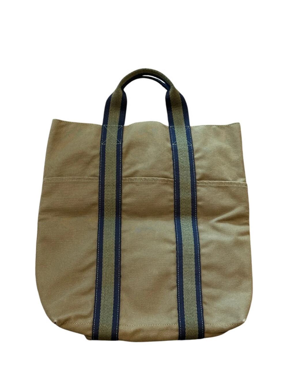 Authentic Hermes Fourre Tout Cabas Canvas Tote - Khaki & Navy Stripes